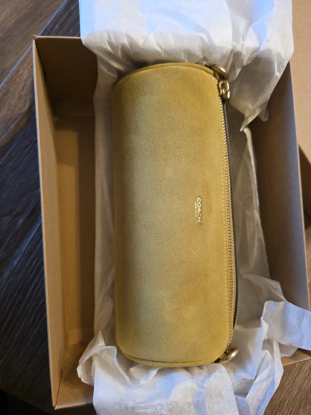 Coach Suede Citron Barrel Bag